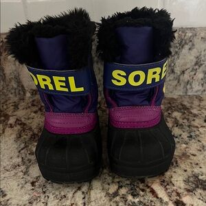 Sorel Kids Navy, Purple & Black Winter Boots with Yellow Logo